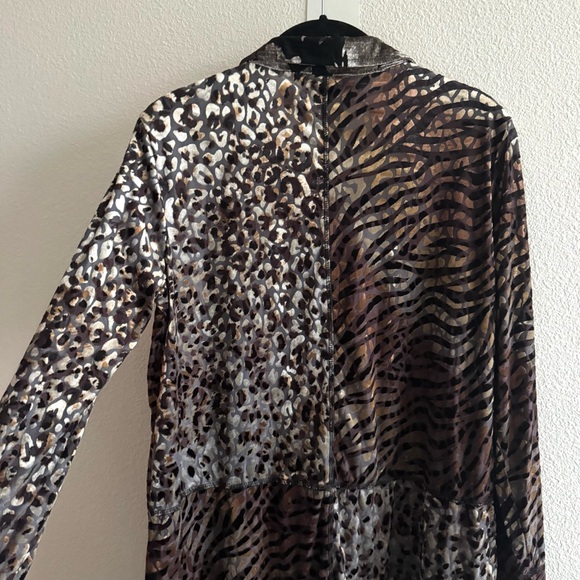Ali Miles Velvet Velour Burnout Mixed Animal Print Blouse 3/4 Sleeve Boho - Picture 7 of 12
